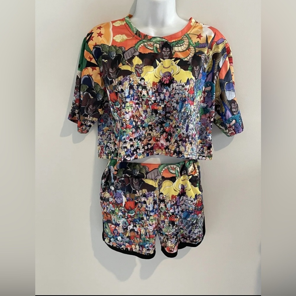 Custom-themed crop top shorts set